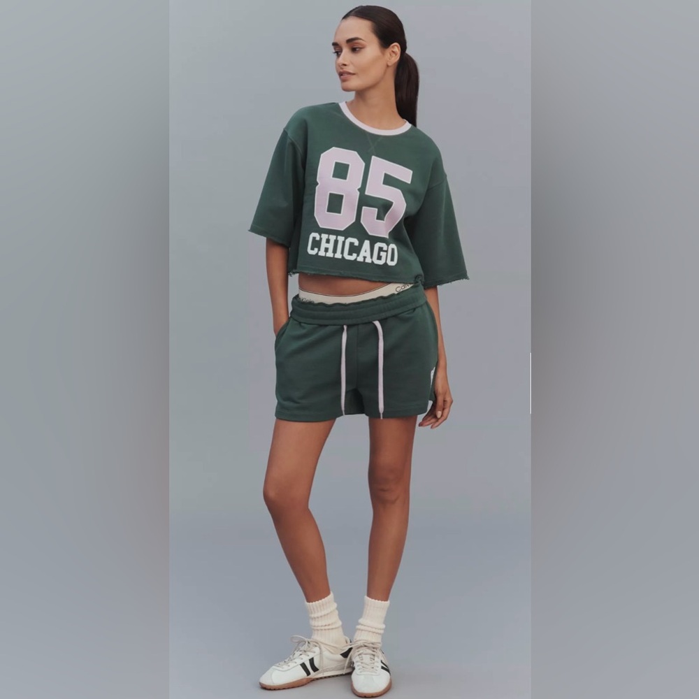 “NWT” Anthropologie Daily Practice Jersey Sweat Shorts, Dark Green, Size XL